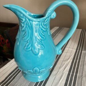 Decorative & Functional Pitcher – 12” Tall, Turquoise Color